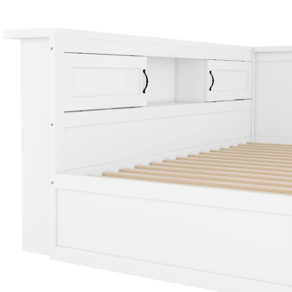 DESMIU Letto divano estraibile 90 × 200 cm 1 posto con LED, presa e USB, senza materasso, bianco