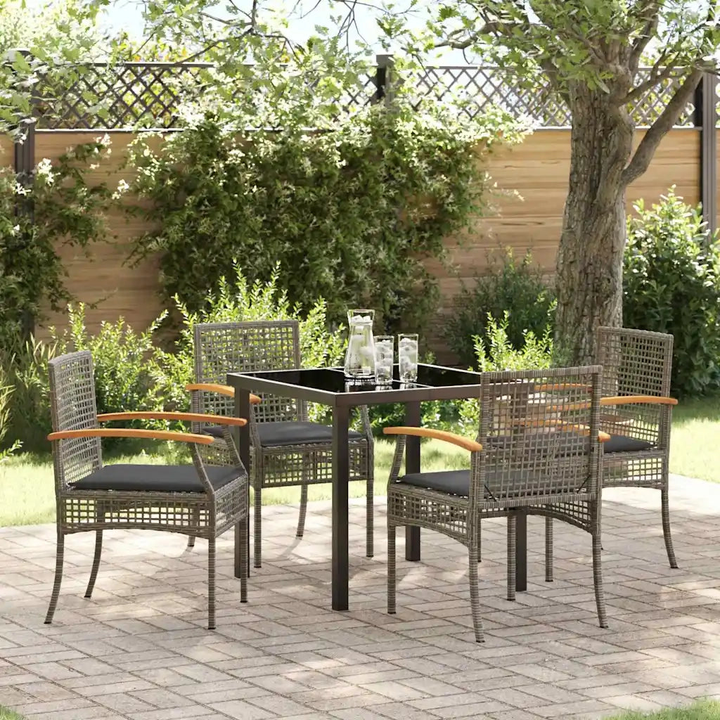 Set da Pranzo per Giardino 5 pz Grigio e Nero Rattan 3380821