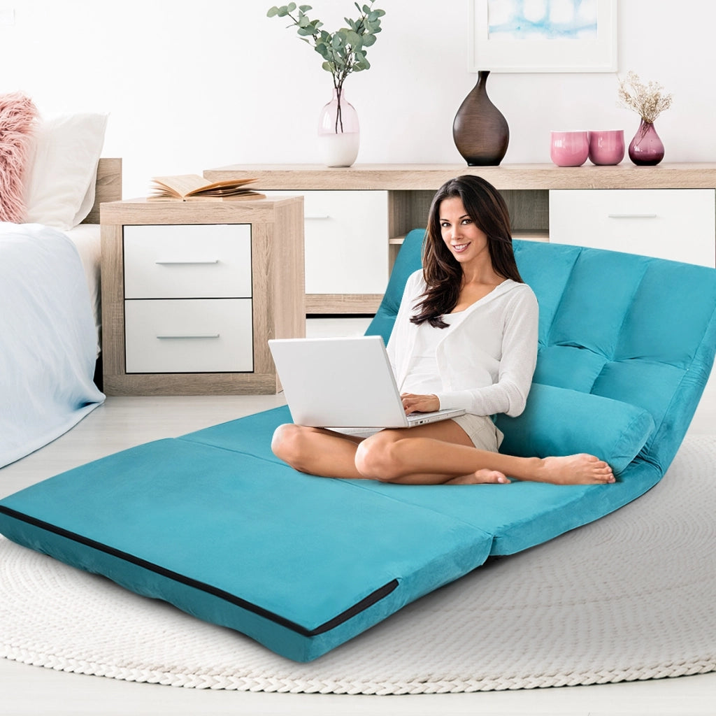 Divano letto pieghevole in 6 posizioni e rivestimento delicato sulla pelle, Divano da terra regolabile Blu