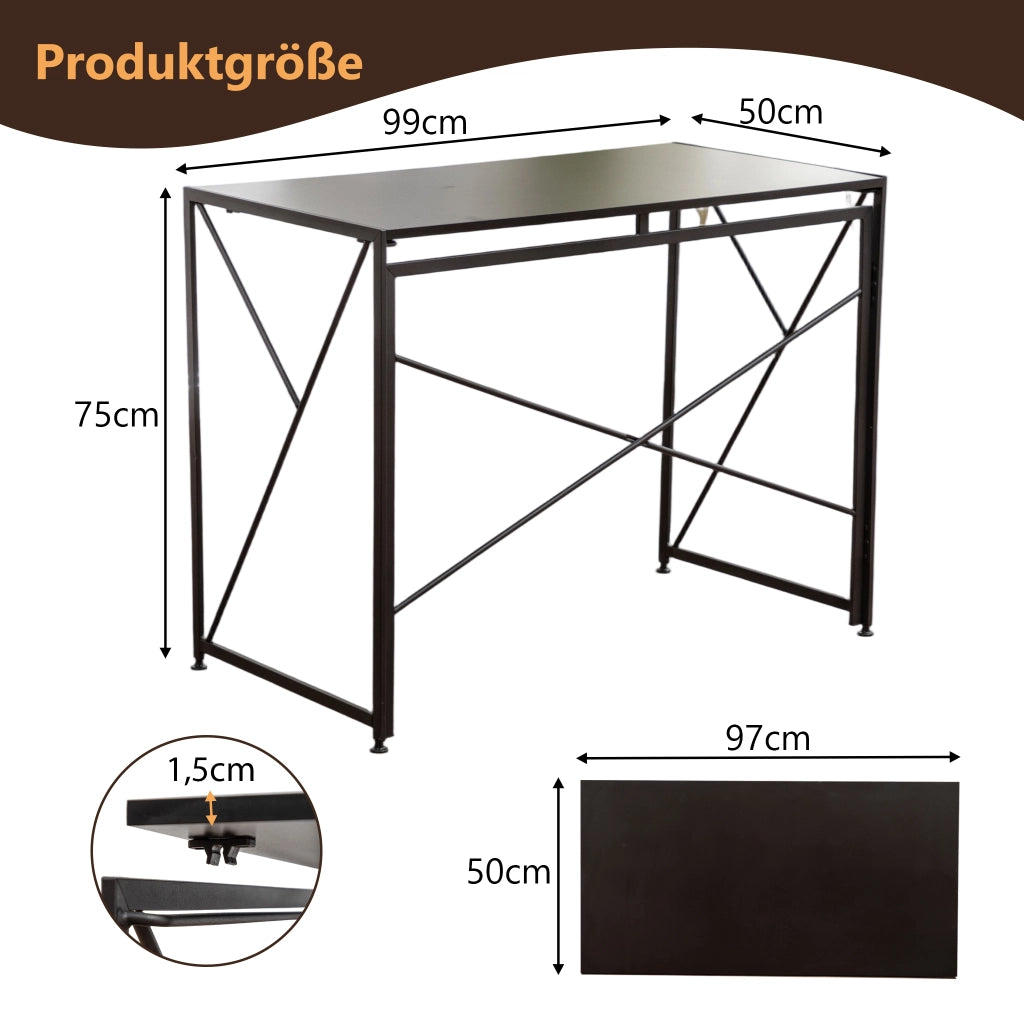 Scrivania pieghevole multifunzionale in MDF e metallo per home office, nera, 99 × 50 × 75 cm