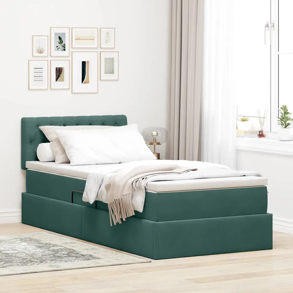 Letto con contenitore e LED Verde Scuro 100 x 200 cm Velluto 3371436