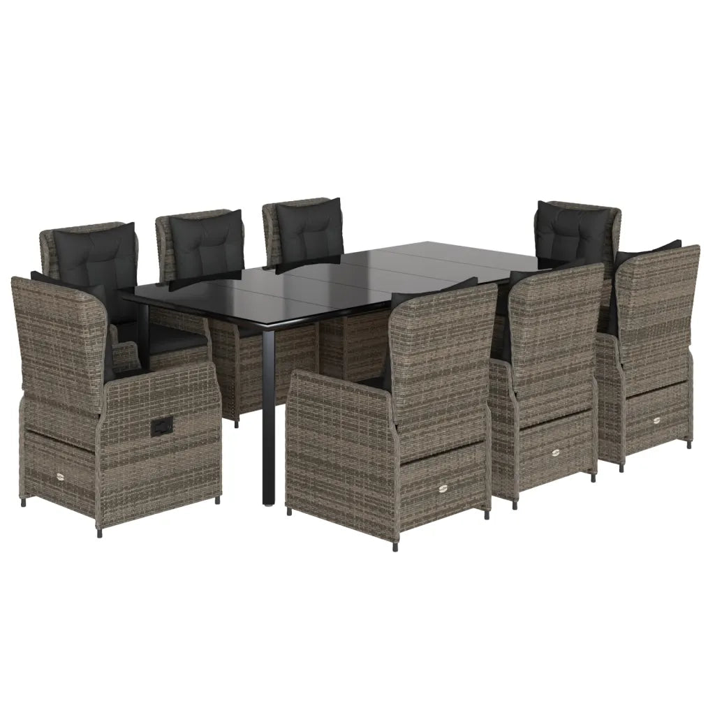 vidaXL Set da Pranzo da Giardino 9 pz con Cuscini in Polyrattan Grigio