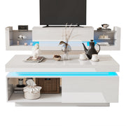 Set Mobile TV con 1 Mobile TV e 1 Tavolino da Salotto; Illuminazione LED; per Soggiorno Moderno; Pannelli di Particelle; Bianco