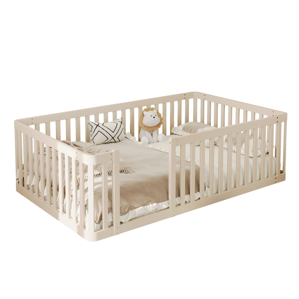 Letto in legno con recinzione - Zephmum - 90x200 - Crema