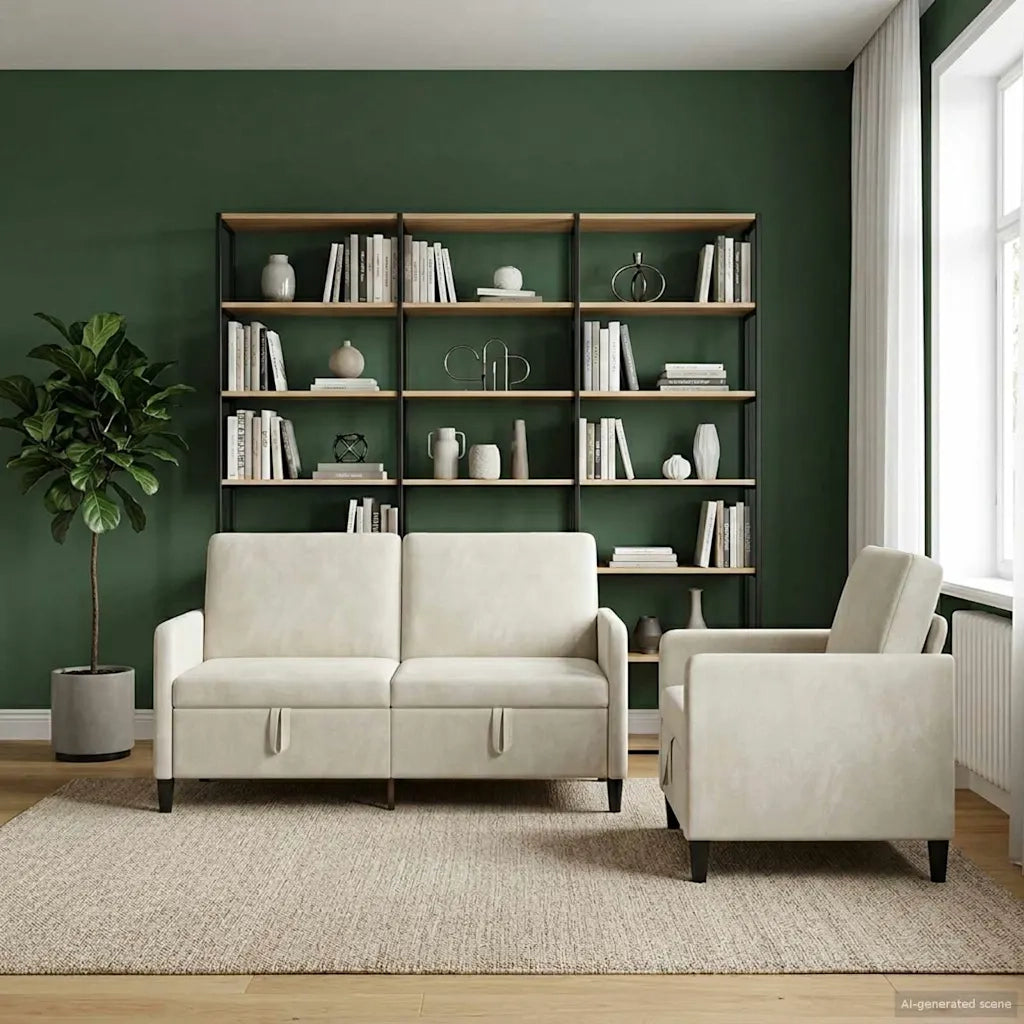 Set di Divani con Storage 2 pz Crema Poliestere 3429198