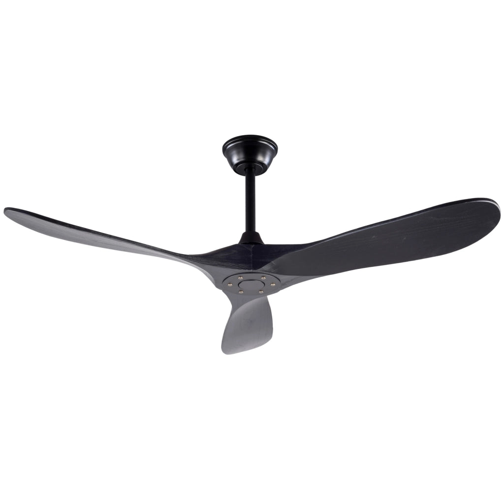 Ventilatore da soffitto 52" nero con 3 pale in legno di Paulownia, telecomando, 6 velocità