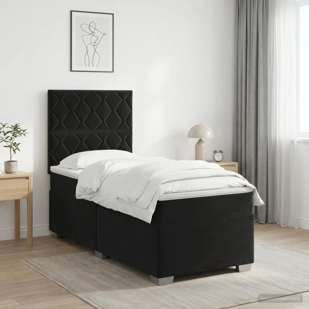 Letto box spring con materasso Nero 90 x 200 cm Velluto 3455038