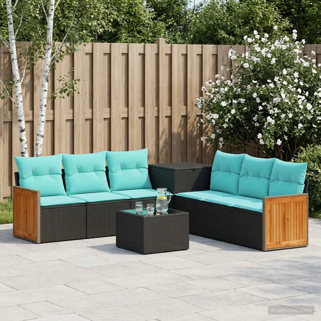 Set di divani 8 pz Nero e Blu Rattan sintetico e Acciaio 3448628