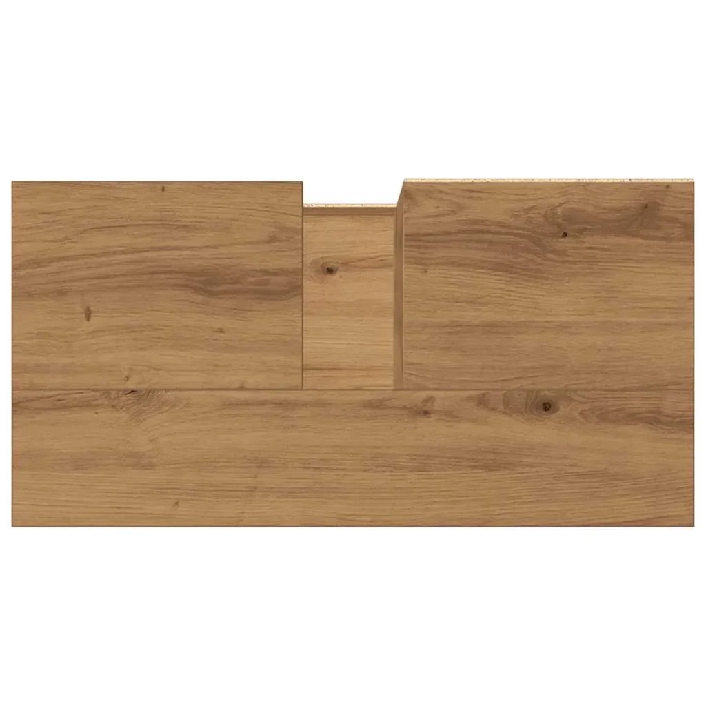 Mobiletto sottolavabo salvaspazio in stile industriale 65 x 33 x 60 cm finitura opaca legno di rovere ingegnerizzato realizzato artigianalmente 02_0051110