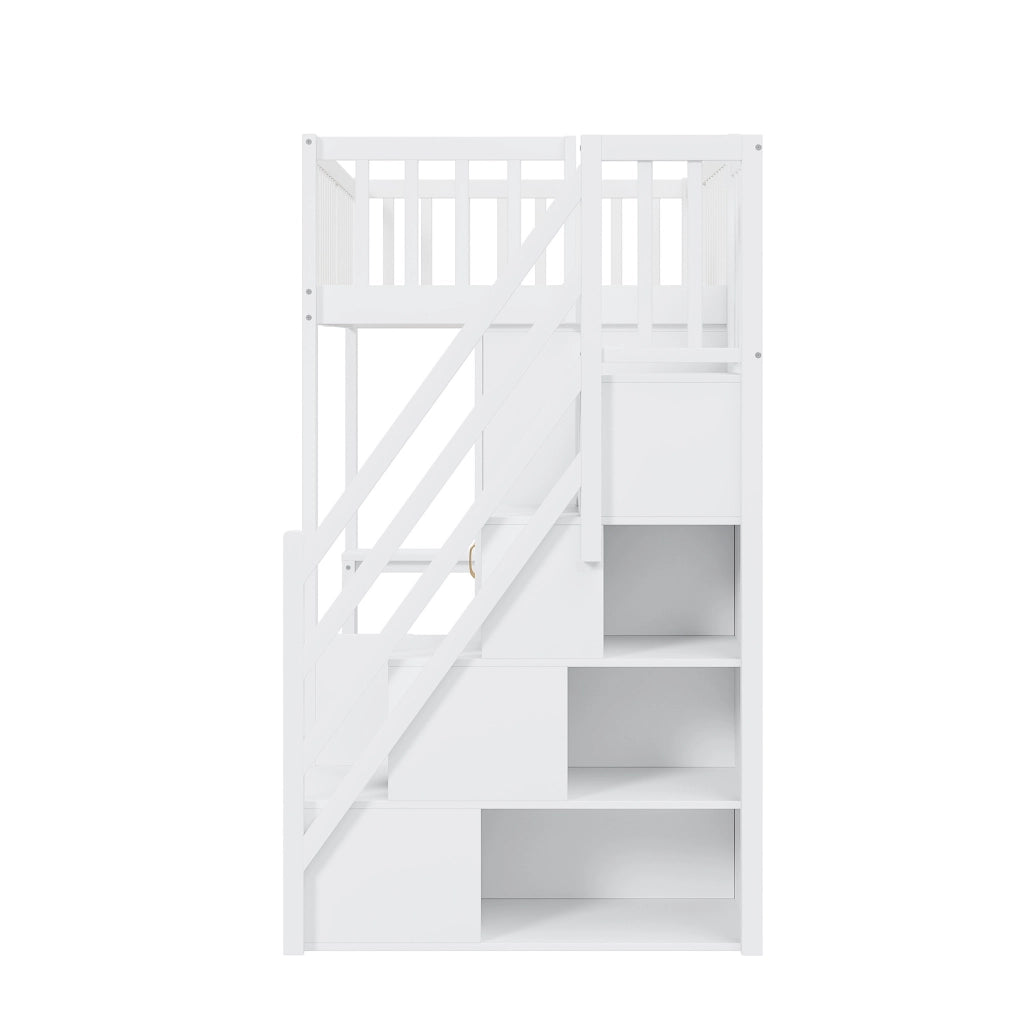 Letto a soppalco 90x200 con armadio, scrivania e scala contenitore