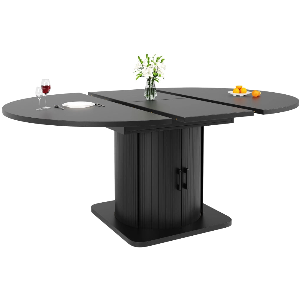 Tavolo da pranzo allungabile, 118-158 cm, per 6 persone, con cassetto, nero