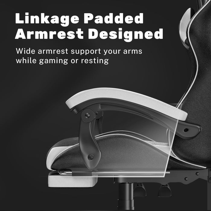 Sedia Gaming con Poggiapiedi Telescopico - RATTANTREE - Sedie da gamer con Cuscino Lombare & Poggiatesta- Schienale Regolabile 90-155° - Bianco