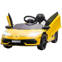 Macchina Elettrica per Bambini 12V con Licenza Lamborghini, Telecomando, Clacson e Musica, Giallo