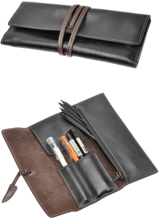 Etui in pelle artigianale con cinturino per penne in stile vintage