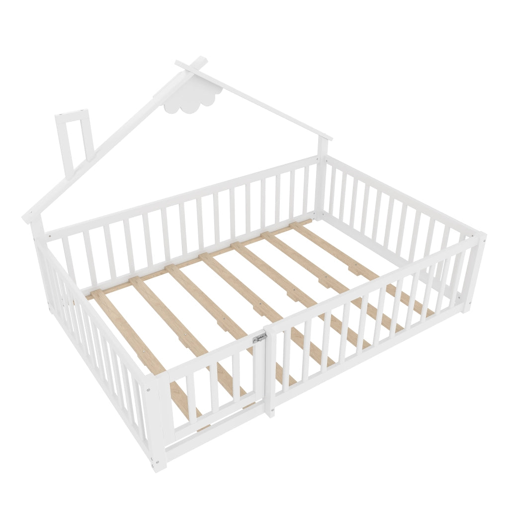 Letto Casetta Letto Matrimoniale con Sponda con Chiusura 140×190 cm; senza Materasso; in Pino e MDF; Bianco
