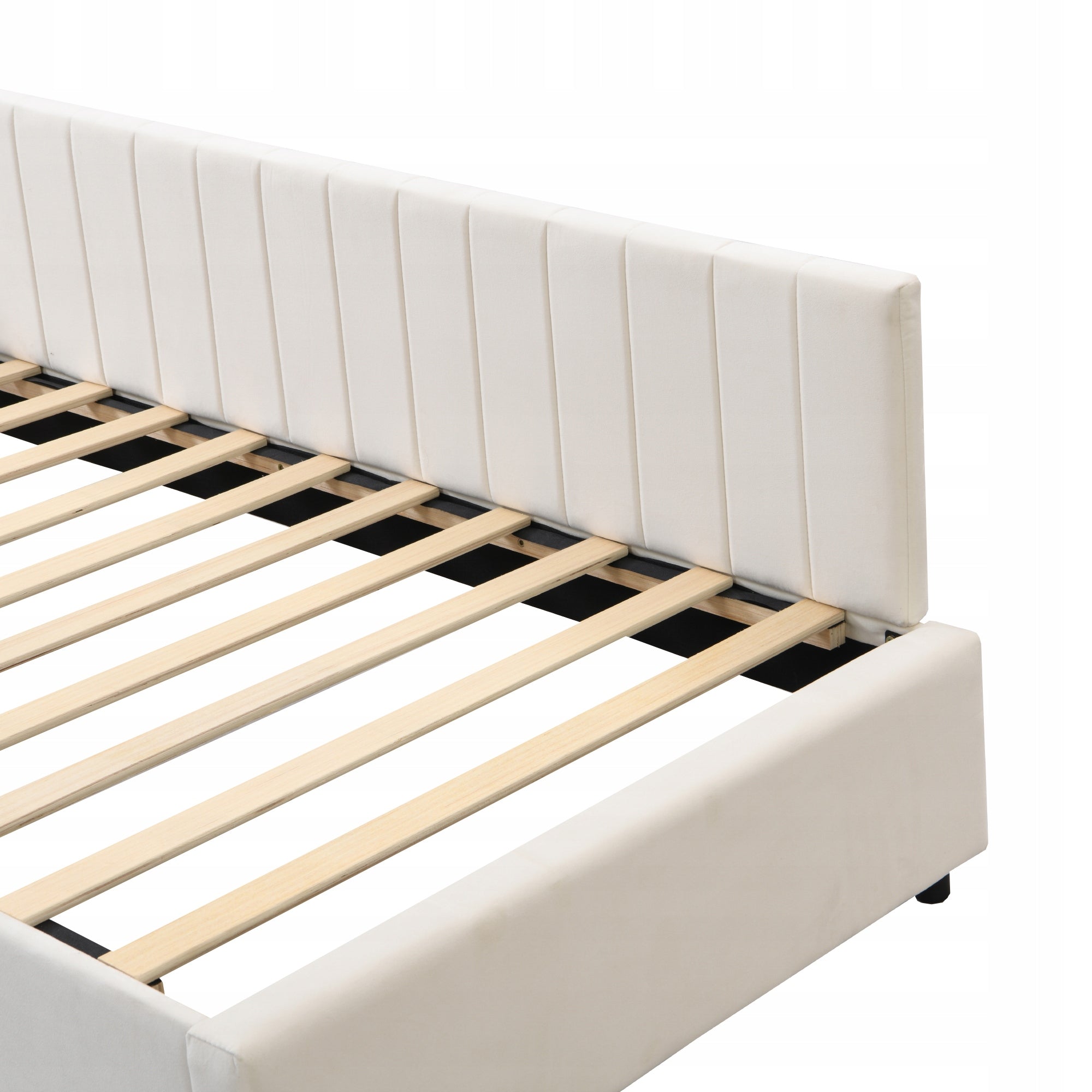 Letto imbottito 90x200 cm - Xylo - Velluto marrone chiaro con struttura a doghe