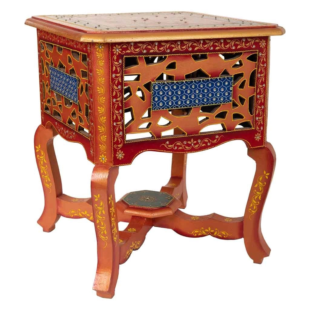Comodino in legno verniciato fatto a mano con 1 cassetto marrone 38x38x44,5