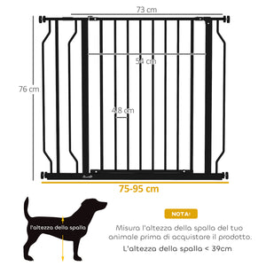 Cancelletto di Sicurezza per Cani Estensibile 75-95x76A cm in Acciaio e ABS Nero