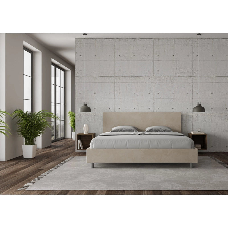Letto imbottito Matrimoniale 180x200 cm Adele - Contenitore,Microfibra,Sabbia
