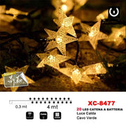 Trade Shop - Catena Luminosa Stelle 20led A Batteria Luce Calda Cavo Verde Decorazioni Xc-8477 -
