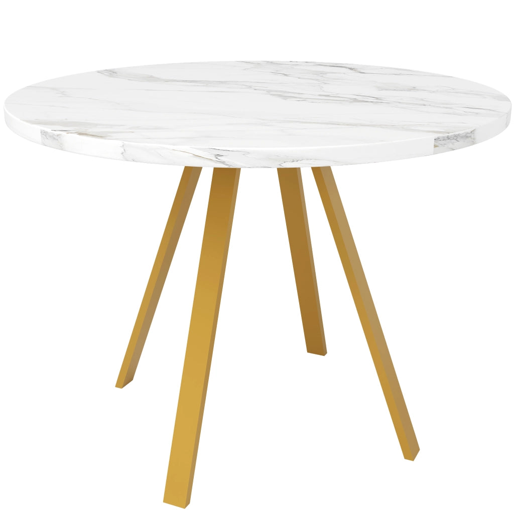 Tavolo da pranzo rotondo in MDF con gambe in ferro per cucina e sala da pranzo bianco moderno 80 × 80 × 75 cm