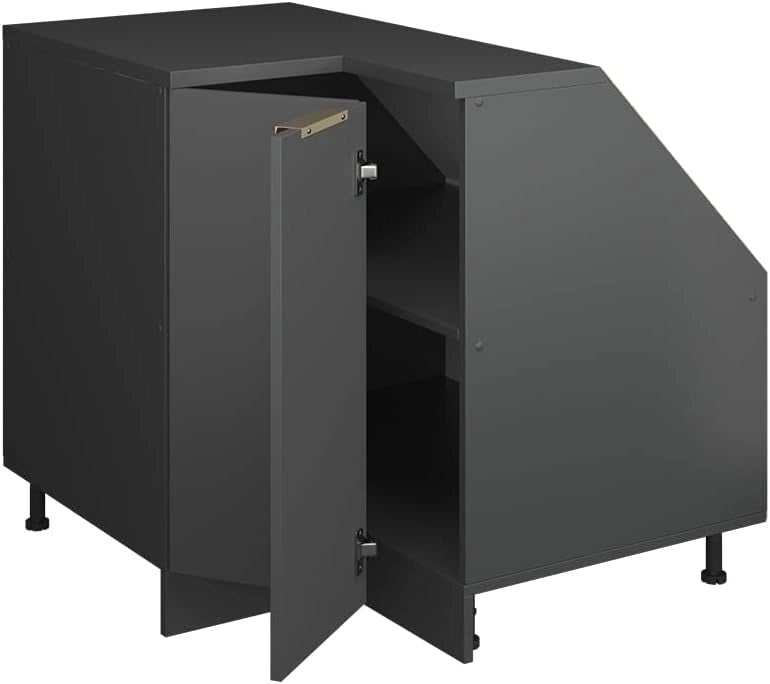Mobile sottotetto Mobile angolare Rion, Antracite-oro, 75.6 x 81.6 cm con 1 porta, carcassa dell’armadio profondità 60 cm, adatto per il salvaspazio sotto tetti spioventi