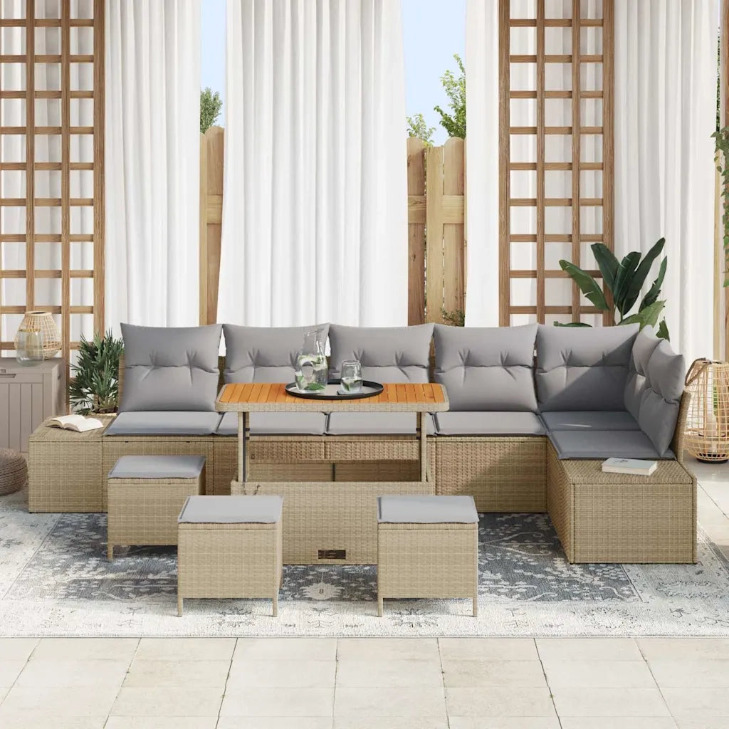 Set Divano da Giardino con cuscino 10 pcs Beige Poly Rattan 3364762