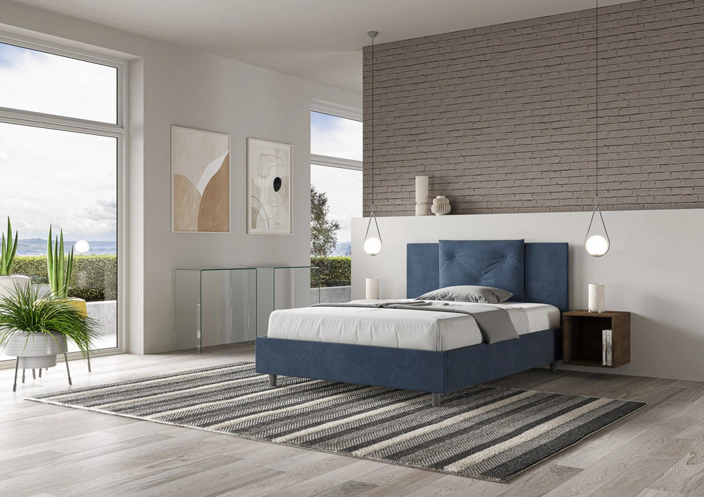 Letto Matrimoniale Extra Large 200x210 cm con Rete e Contenitore Appia Blu