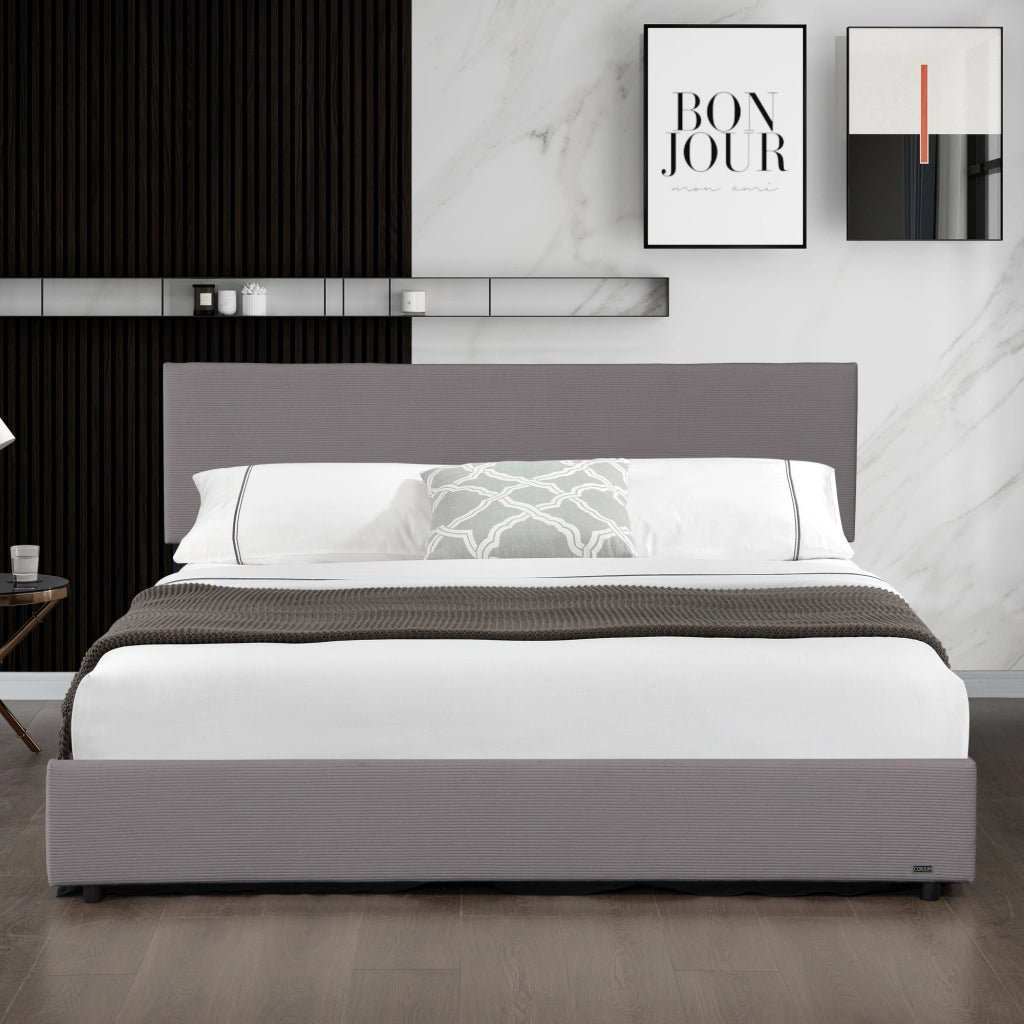 Letto Contenitore Juva con Apertura a Ribalta Letto Francese 140x200 cm Velluto a Coste Grigio Corium