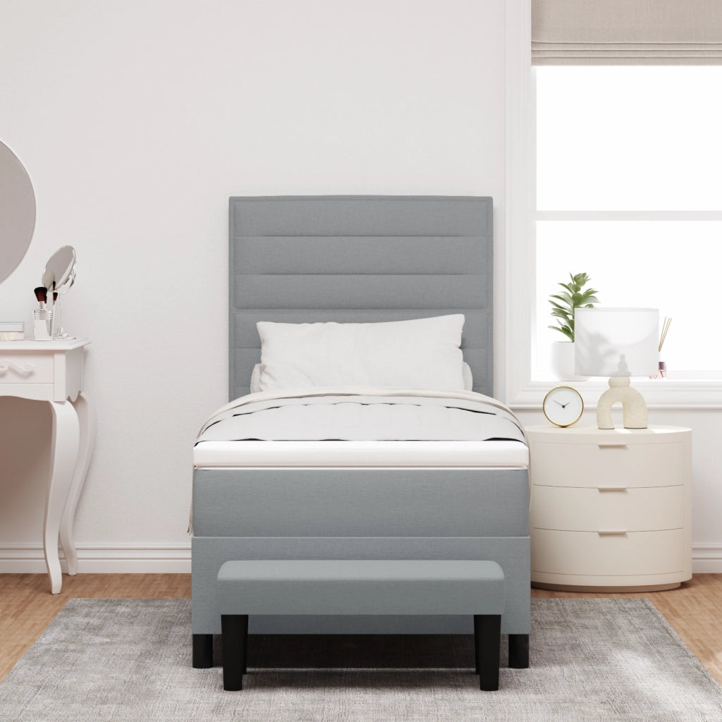 Letto Box Spring con Materasso e Panchina Grigio Chiaro 100x200 cm Tessuto