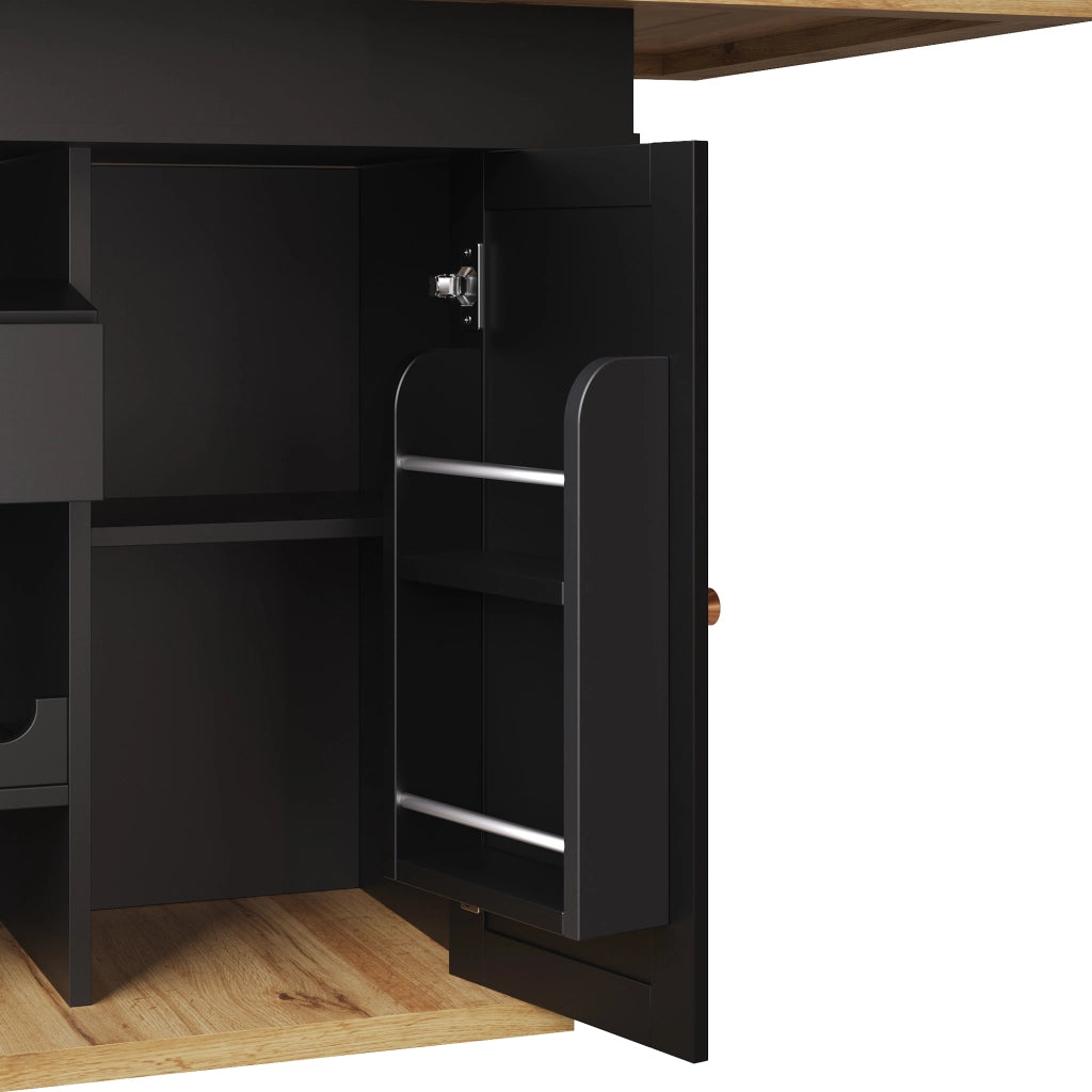 Tavolo da pranzo allungabile con anta ribaltabile, cassetto e ripiani, per cucina e soggiorno, nero, 110 × 80 × 75 cm
