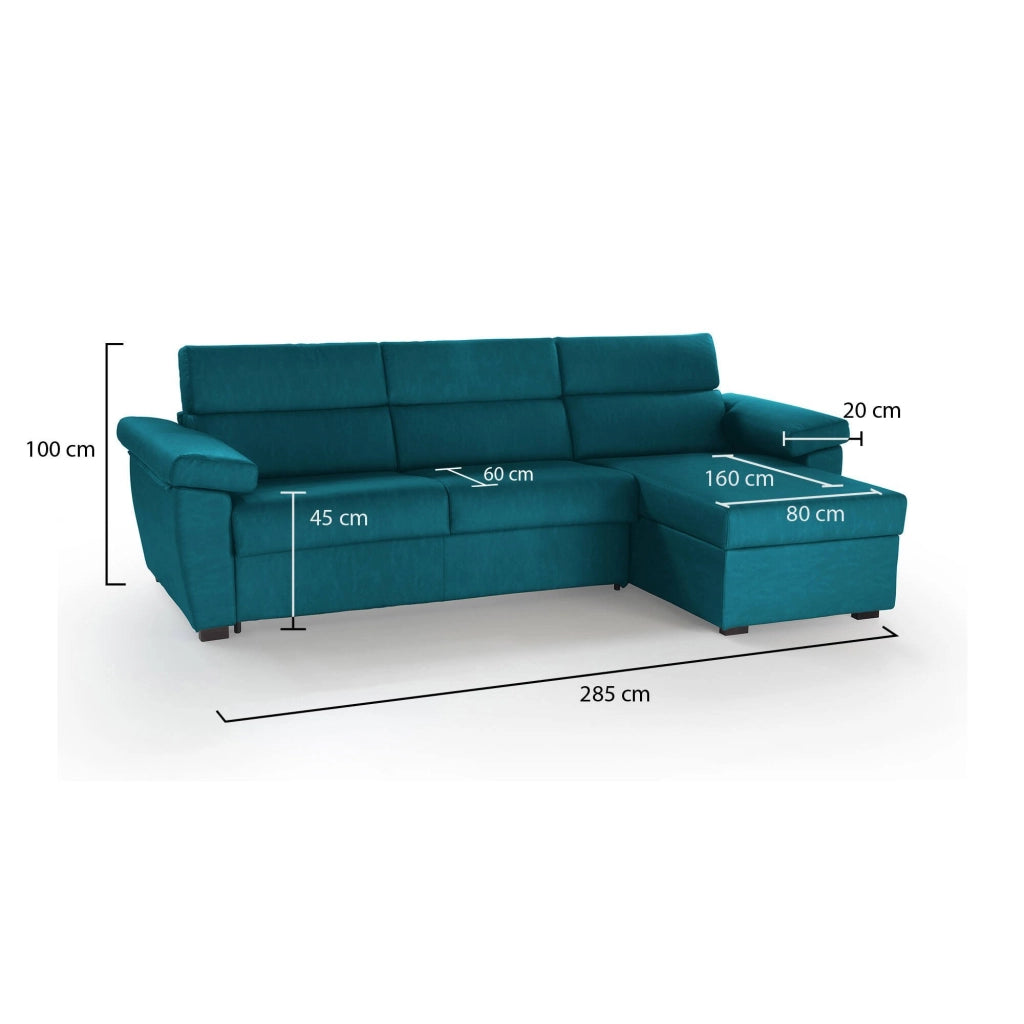 Ceto, Divano Fisso con Penisola Sfoderabile Made in Italy, 285x160 cm Azzurro