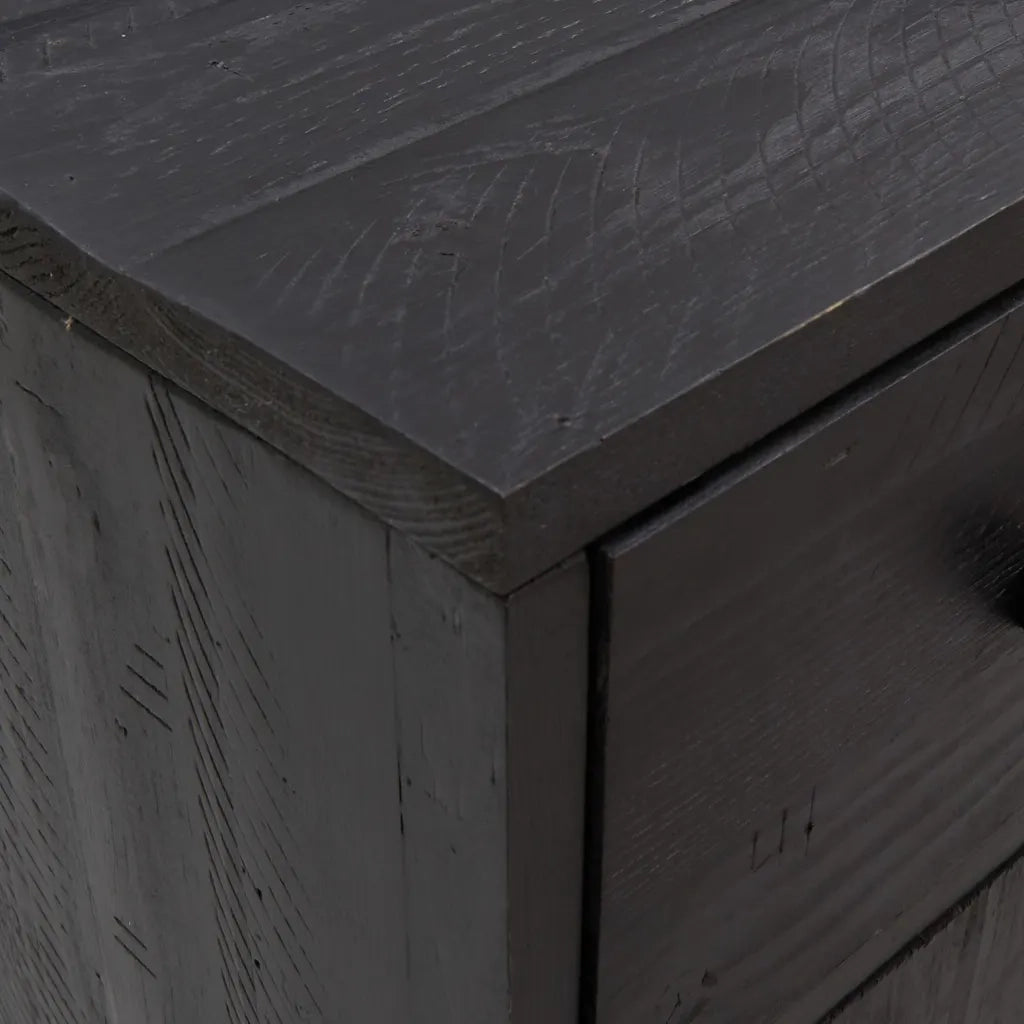 Credenza Nera 110x35x70 cm Legno Massello di Pino Riciclato