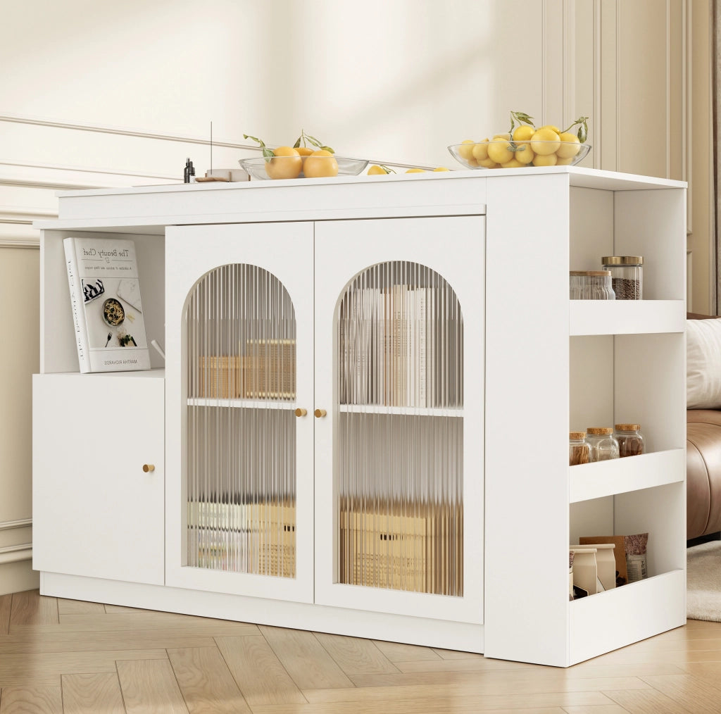Mobile bar girevole 360° con ante in vetro, bianco