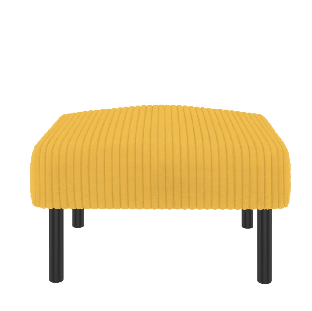Pouf giallo in velluto a coste con struttura in metallo