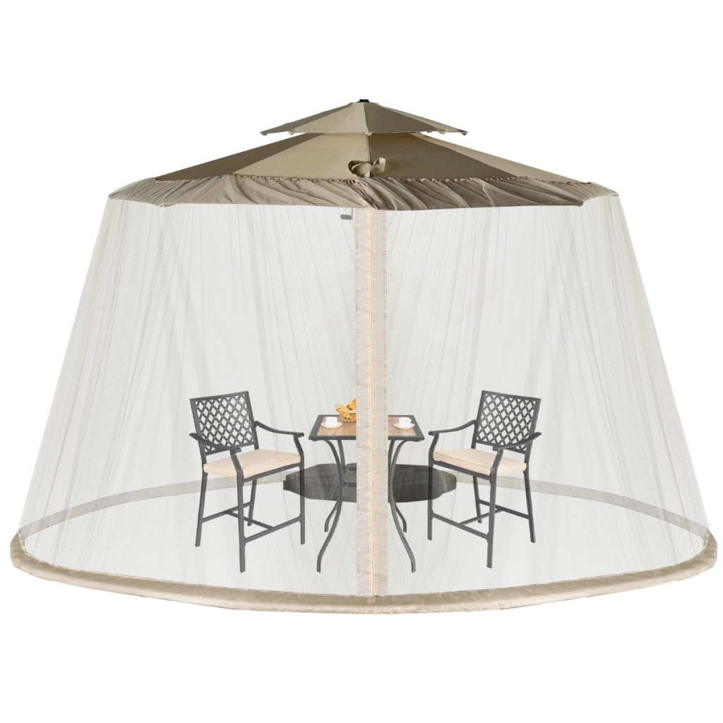 Zanzariera per ombrellone con 2 porte a doppia cerniera, Rete per ombrellone da patio con base riempibile Beige-Ombrelloni e accessori
