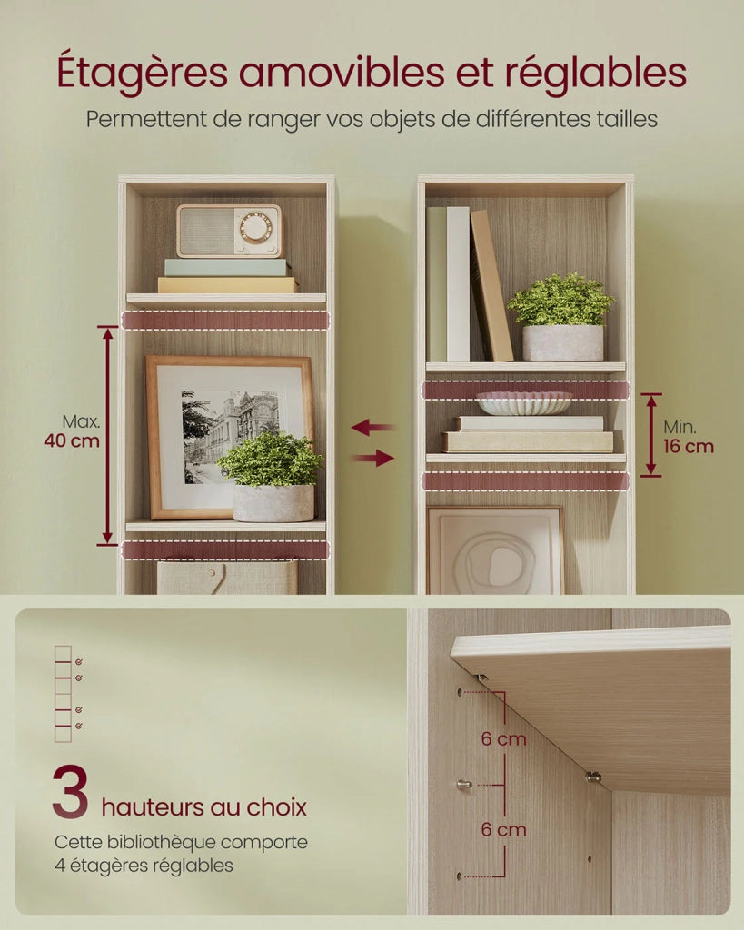 Libreria/mobile contenitore a 6 ripiani per soggiorno ufficio camera da letto stile scandinavo 40 x 24 x 1785 cm beige 12_0004252