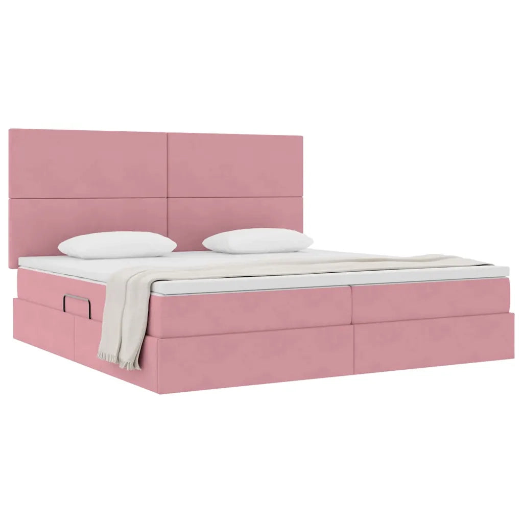 Letto con contenitore e materasso Rosa 200 x 200 cm Velluto