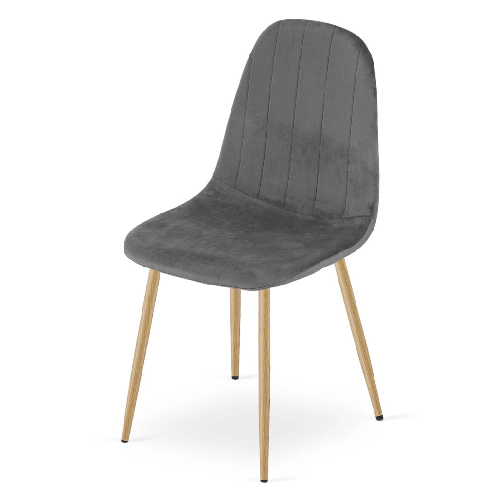 Sedia Padva in velluto grigio scuro con gambe effetto rovere