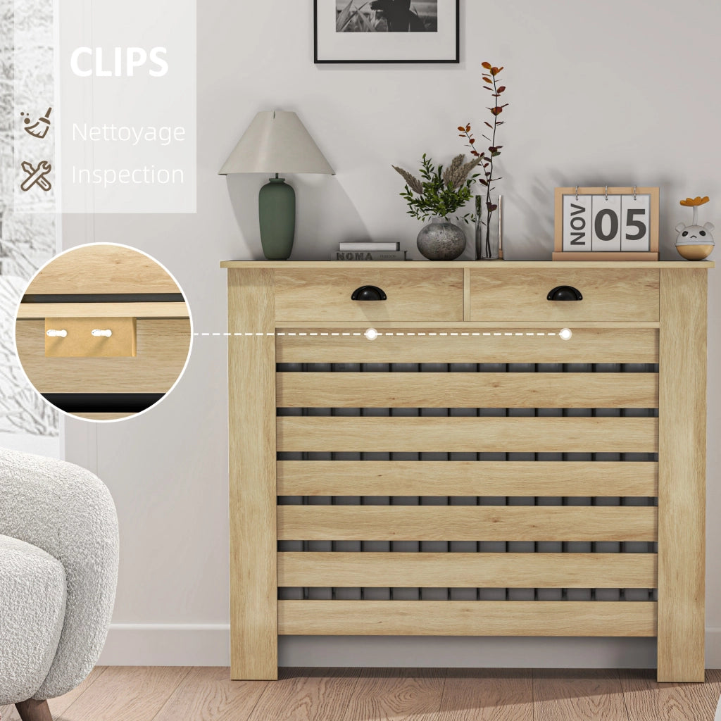 Coperchio radiatore con 2 cassetti in legno ¨C zephmum ¨C quercia 111x19x95.5 cm