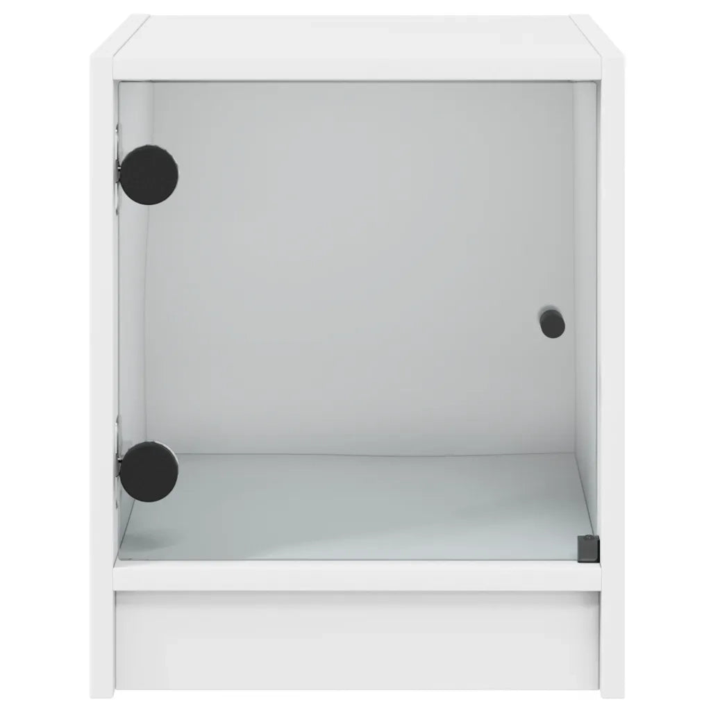 Set di 2 Comodini | Armadio da Notte | Mobiletto da notte con Ante in Vetro Bianco 35x37x42 cm