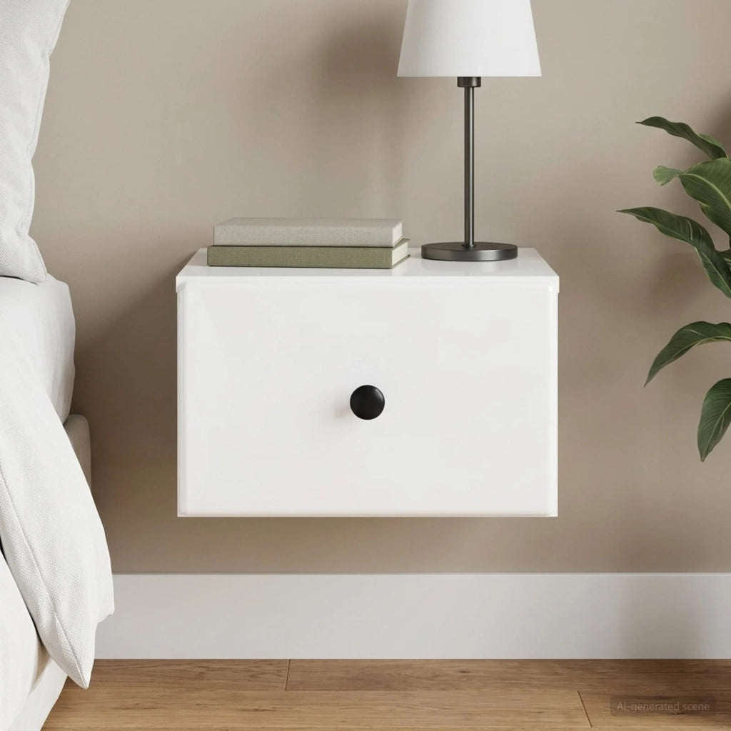 Mobiletto da notte a muro Bianco Lucido 34,5 x 33 x 20 cm 899113