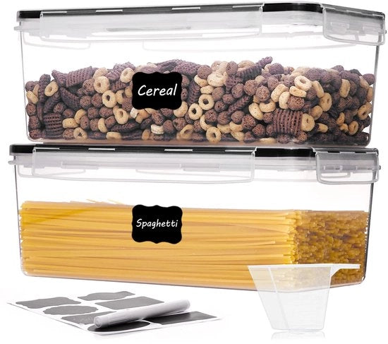 Set di conservazione a 3,2L con coperchio, ermetico, set di 2, contenitore di conservazione BPA-free per cucina, contenitore di conservazione per spaghetti, pasta, riso, cereali per colazione.