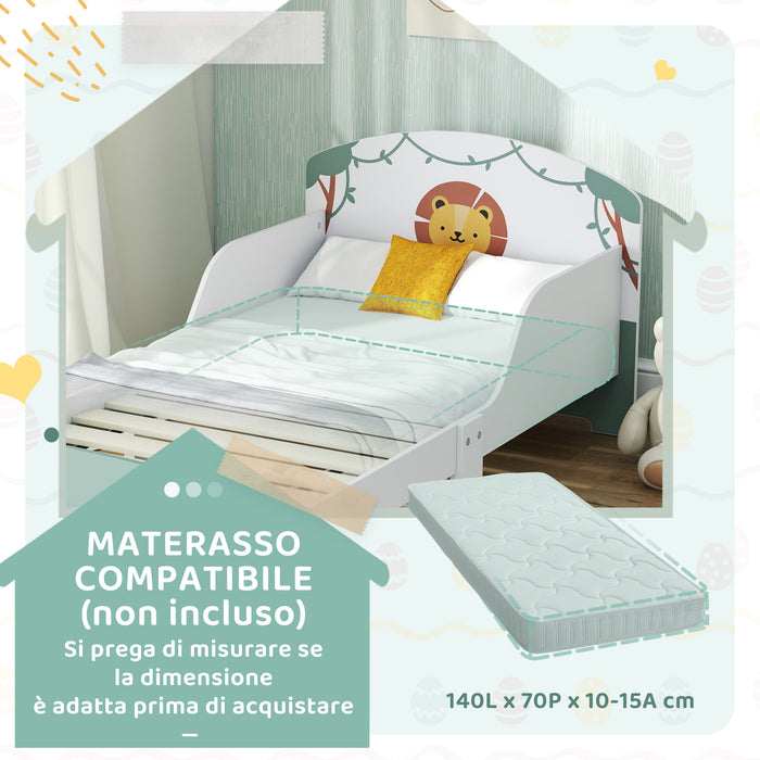 Letto Basso per Bambini 3-8 Anni 150x77x60 cm con Spazio Contenitore e Sponde Laterali in MDF Verde