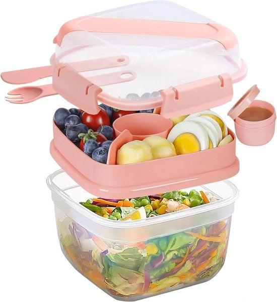 Lunchbox con contenitore, bento box per adulti, contenitore da picnic, 1,3 l, box per snack e salate da asporto, contenitore per bambini, contenitore per scuola, contenitore per ufficio, contenitore per viaggi.