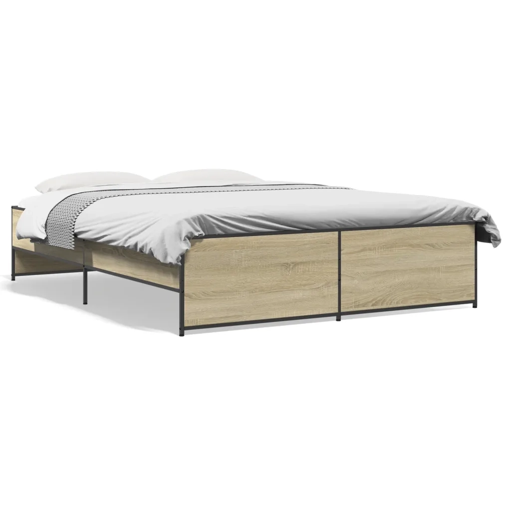 Letto matrimoniale | Letto per adulti | Giroletto Rovere Sonoma 140x200 cm in Legno Multistrato Metallo