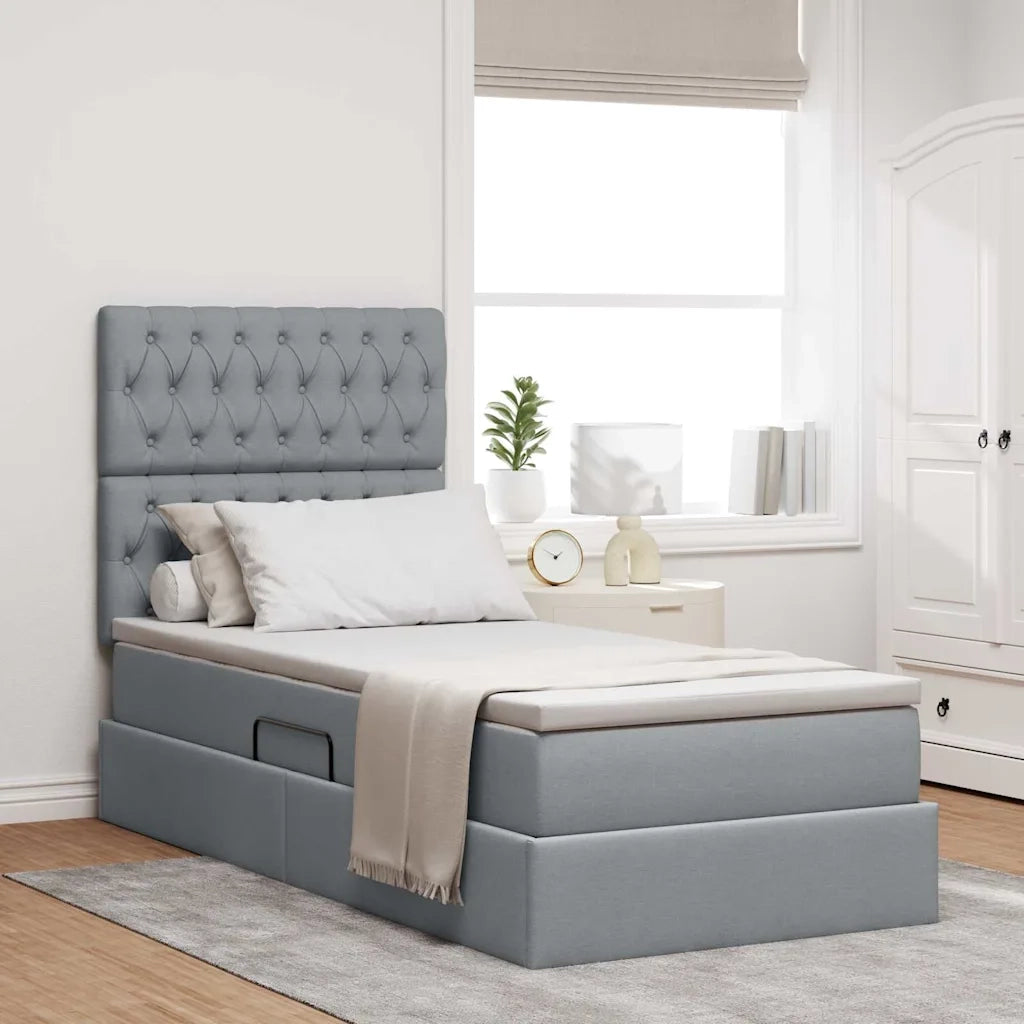 Letto con contenitore e materasso Grigio chiaro 90 x 200 cm
