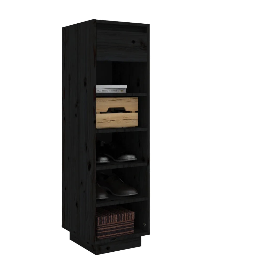 Scarpiera Nera 30x34x105 cm in Legno Massello di Pino 813559