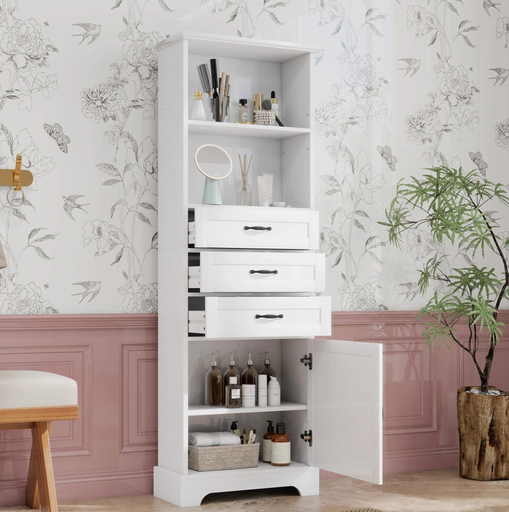 Mobile bagno alto 56x25;6x167 cm in MDF bianco con 3 cassetti e ripiani regolabili