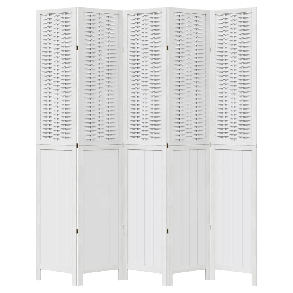 Divisorio Ambienti 5Pannelli Bianco Legno Massello di Paulownia 358728